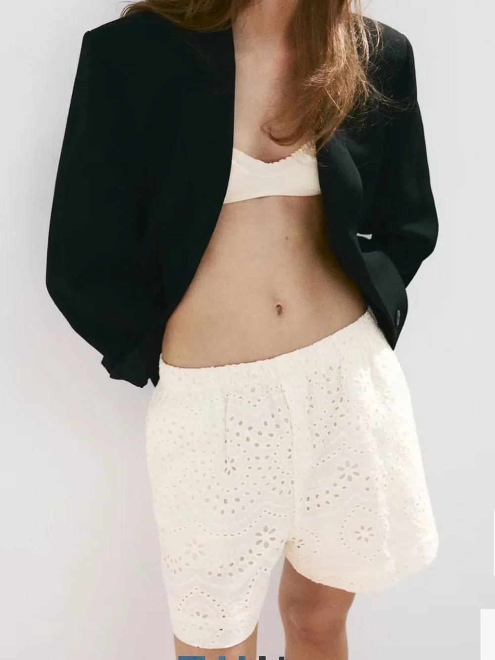Mango Cream Eyelet High-Waist Shorts COTTON SHORTS WITH OPENWORK EMBROIDERY 1366